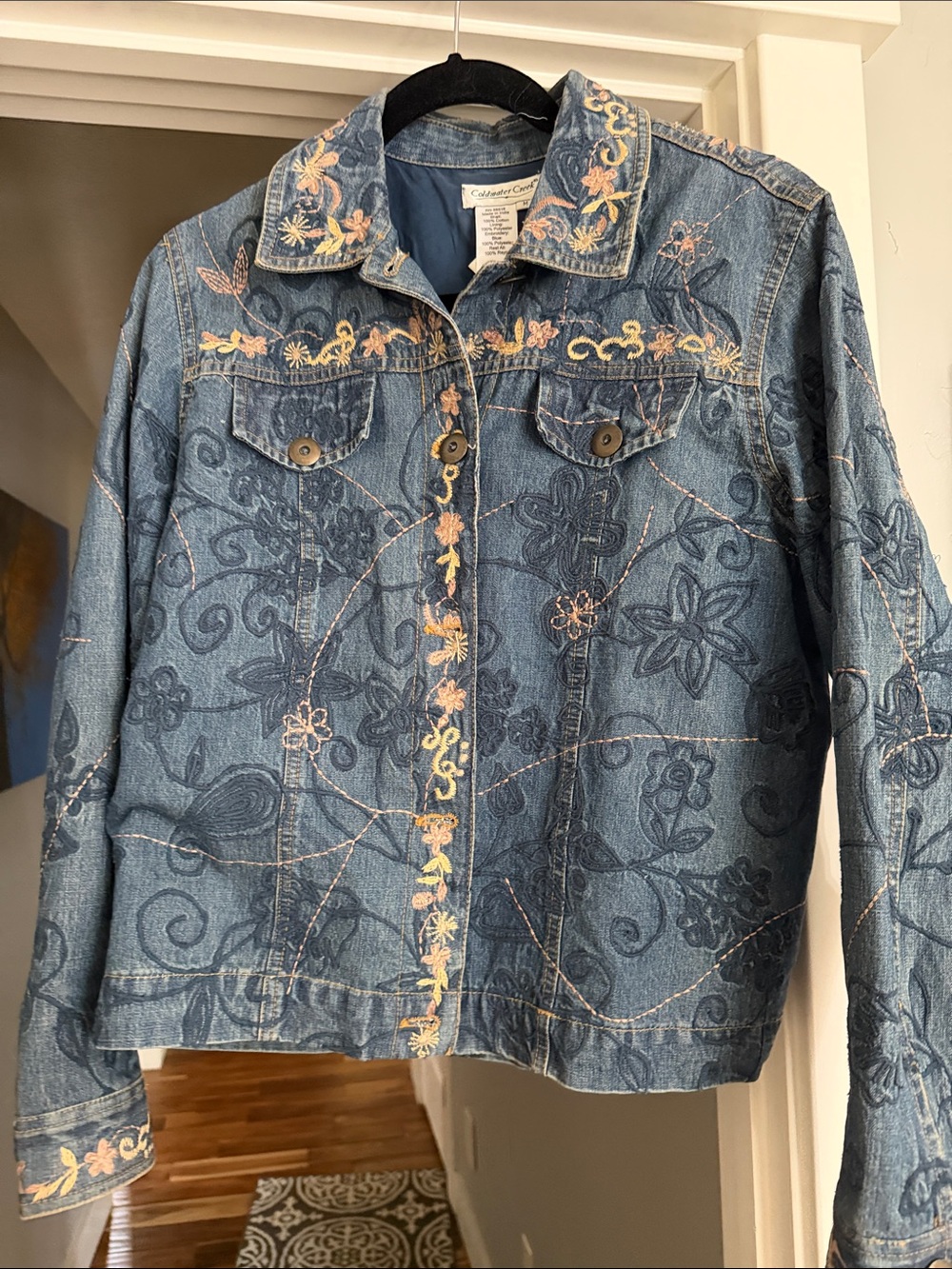 Katherine's Collection Blue Denim Jacket with Pastel Floral Embroidery